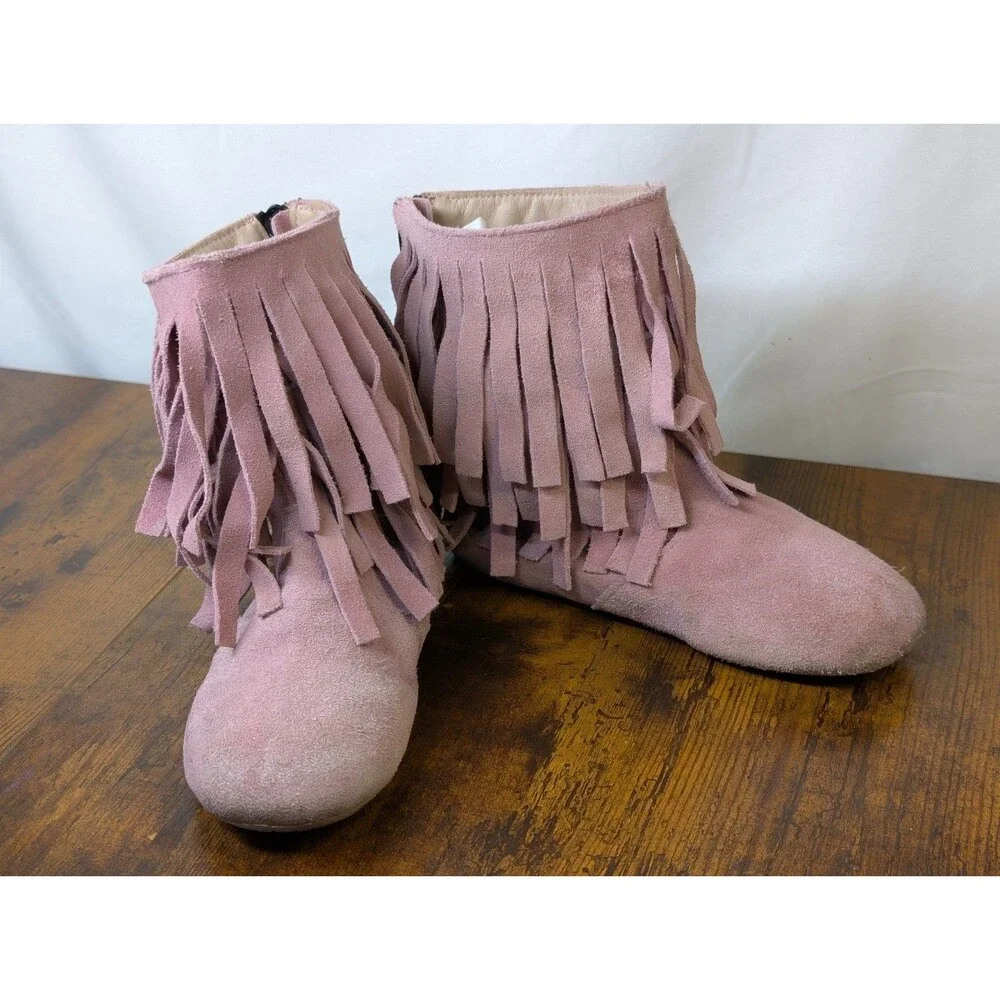 Monkey Feet Suede Fringe Boots Pink Zip Up Soft Sole Kids Size 5/6 Toddler